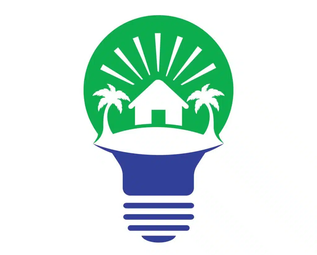 Ligth bulb with palm tree logo design, bulk junk removal tips after hawaii holidays end.